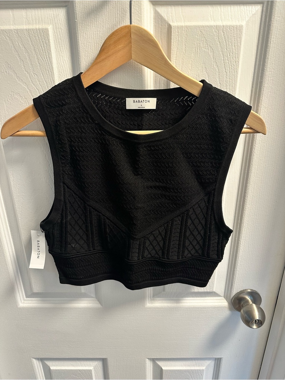 Babaton Black Textured Knit Crop Tank